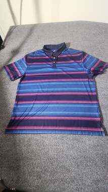 Ben Hogan Performance Men's 2XL Striped Golf Polo Shirt Blue Pink